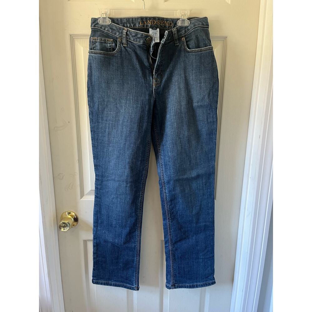 Lands End Woman’s Mid-Rise Flannel Lined Medium Wash Jeans size 8